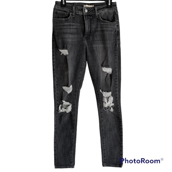 Levi's 721 Black High Rise Distressed Skinny Crop Ladies Denim Jeans, 28 - Picture 1 of 7